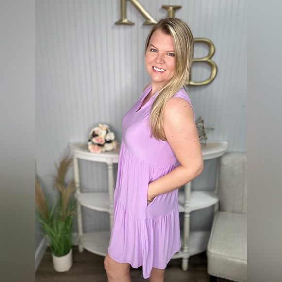 Dear Scarlett Lavender Sleeveless Solid Tiered Lizzy Dress - Picture 1 of 7